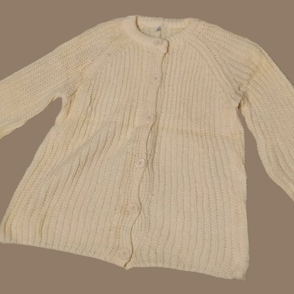 Chunky Knit Open Front Button Down Sweater with Crew Neck and Long Sleeves - Picture 6 of 7